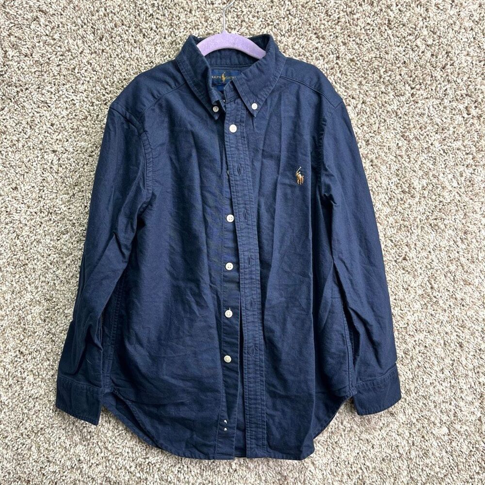 Ralph Lauren Shirt Boys 8 Navy Blue Long‎ Sleeve Button Down